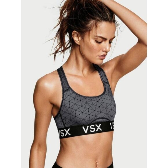 Victoria's Secret Geometric Print VSX Logo Elastic Band Sports Bra Gray Small - Picture 2 of 11